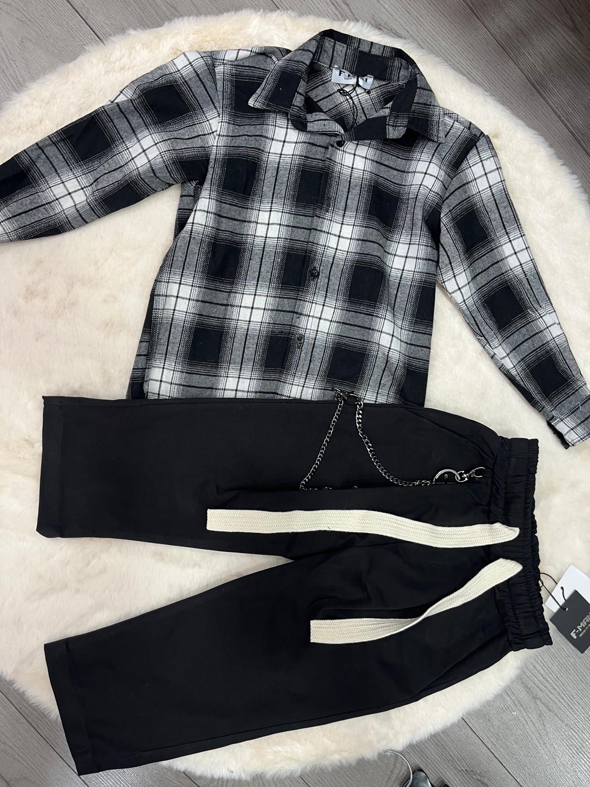 Tuta cargo con camicia scozzese